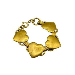 Vintage Brass Heart Link Bracelet Long Retro Charm Book Chain Links